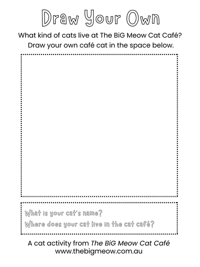 Draw your own activity sheet from The BiG Meow Cat Café children’s book