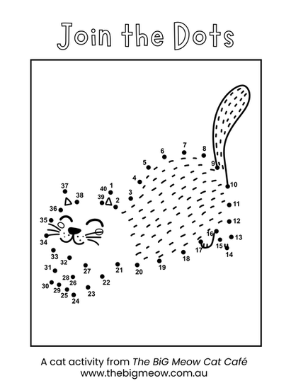 Join the dots cat activity sheet from The BiG Meow Cat Café children’s book