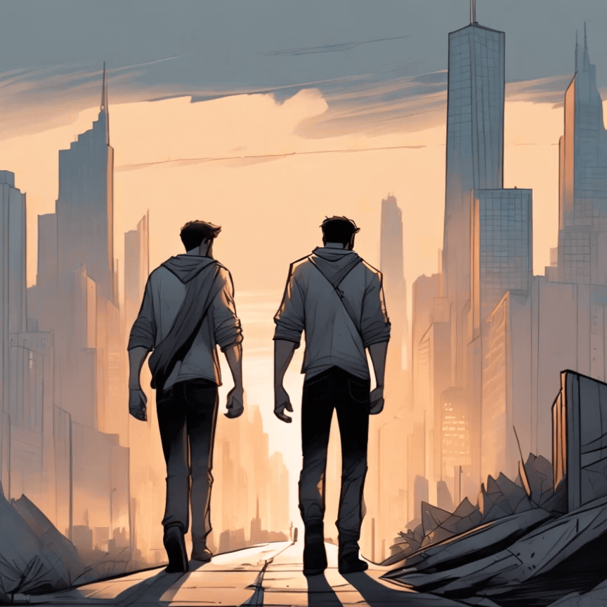 Two men embracing the journey ahead