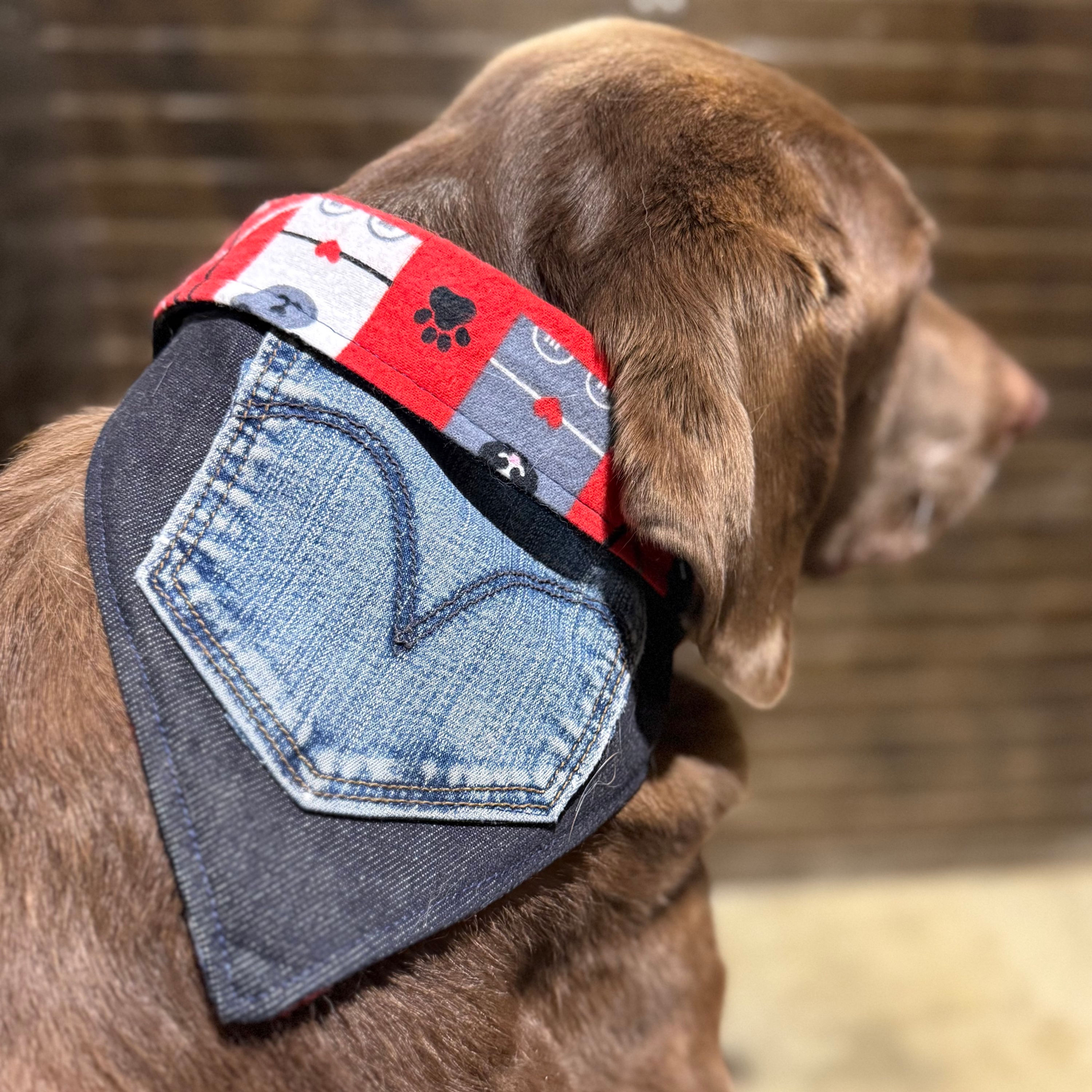 Reversible Rescued Denim & Flannel Bandana - Size 3