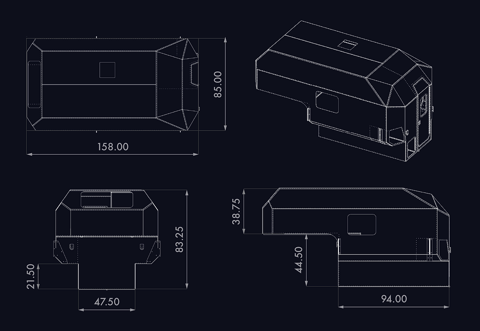 Four rendering of the Kimbo 8 dimensons (inches)