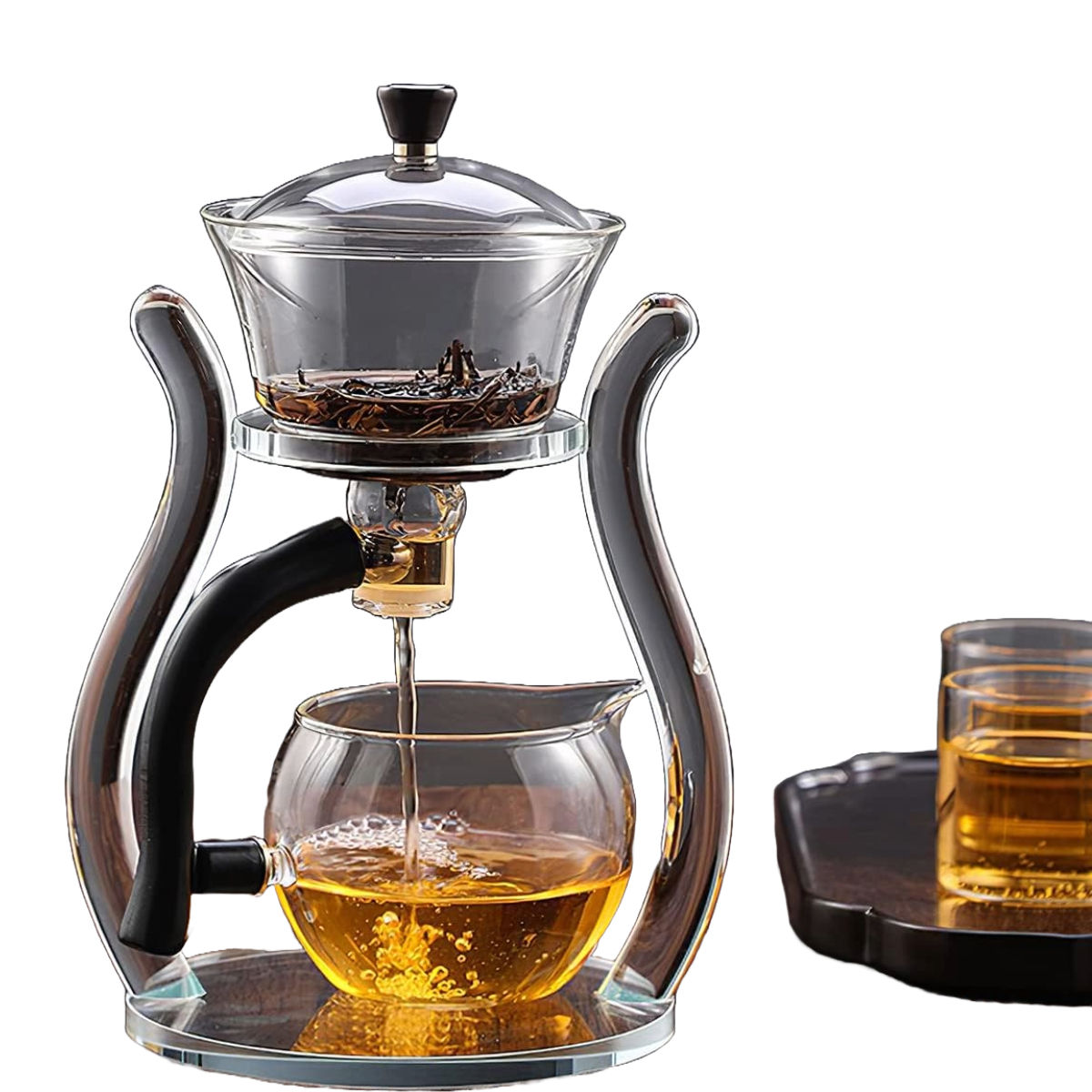 קנקן תה זכוכית לתה צמחים ופקעות, חצי אוטומטי לזרימת מים מגנטית