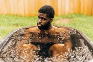 Ice bath with man