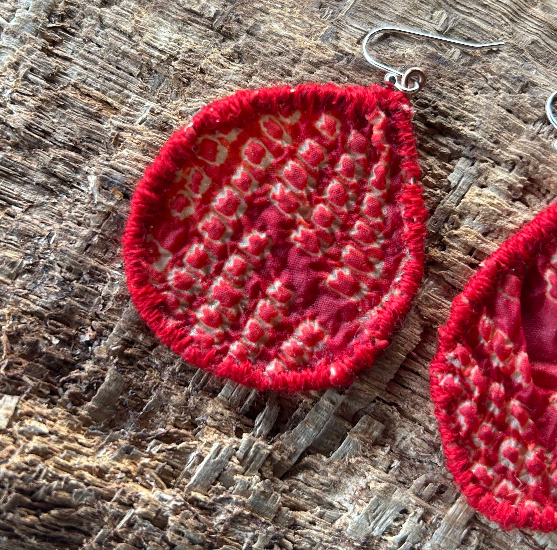 Big Japanese shibori silk, drop-shaped earrings
