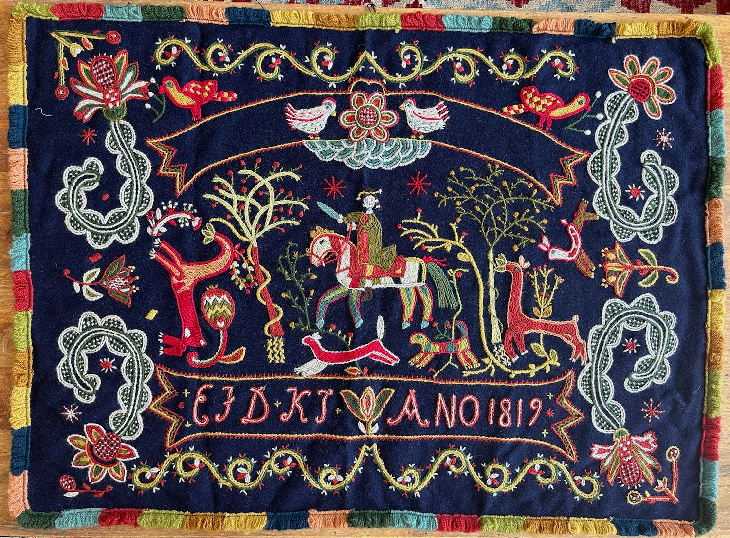 Swedish folk art wool embroidery