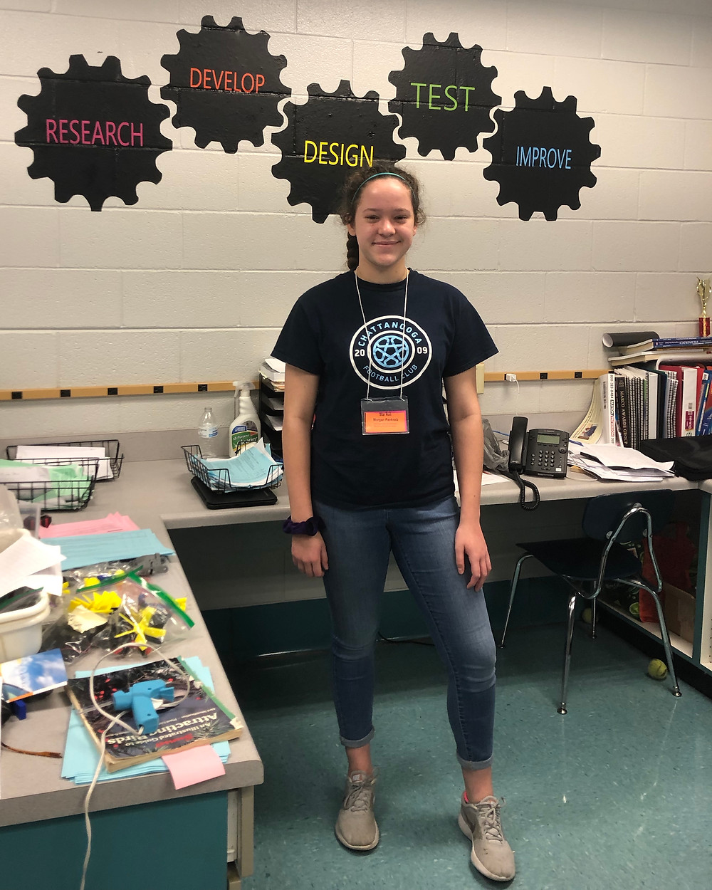 Pankratz pictured with decals she created for the VW eLab
