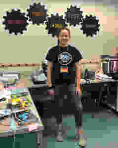 Pankratz pictured with decals she created for the VW eLab