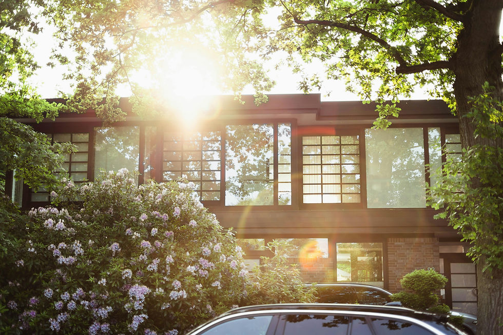 modern suburban home exterior large windows daylight