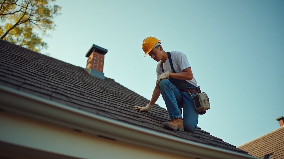 Eye-level view of a home inspector examining a roof