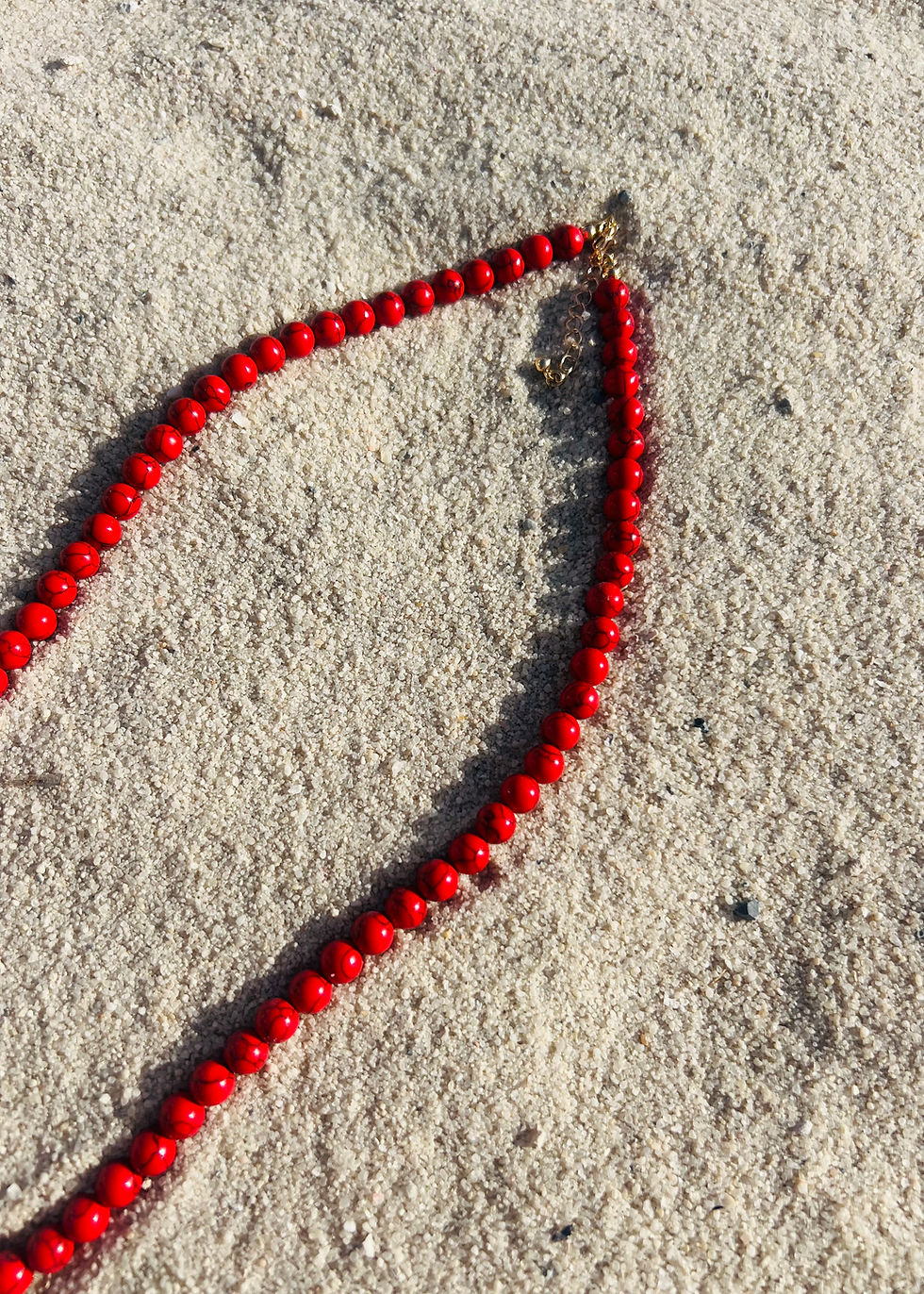 Thumbnail: Red bead coral drop necklace 