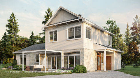 Render 3D fotorrealista de un diseño arquitectónico exterior.