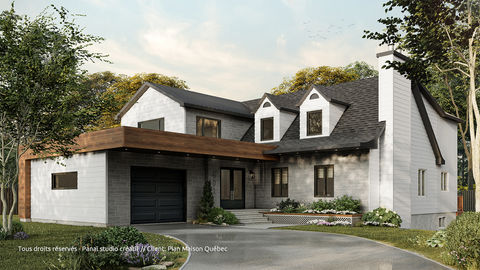 Render 3D fotorrealista de un diseño arquitectónico exterior.