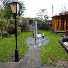 backyard with a lamppost