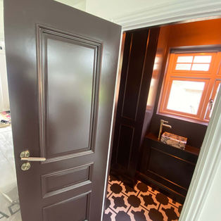 Recently sprayed interior door