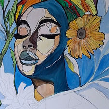 Painting of woman with flower behind ear