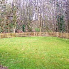 spacious green lawn bordered by a wooden fence