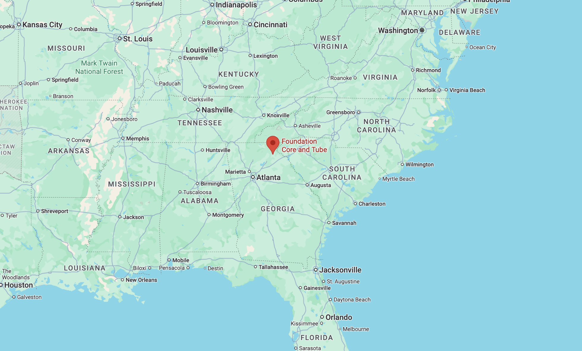 Map of Southeastern USA