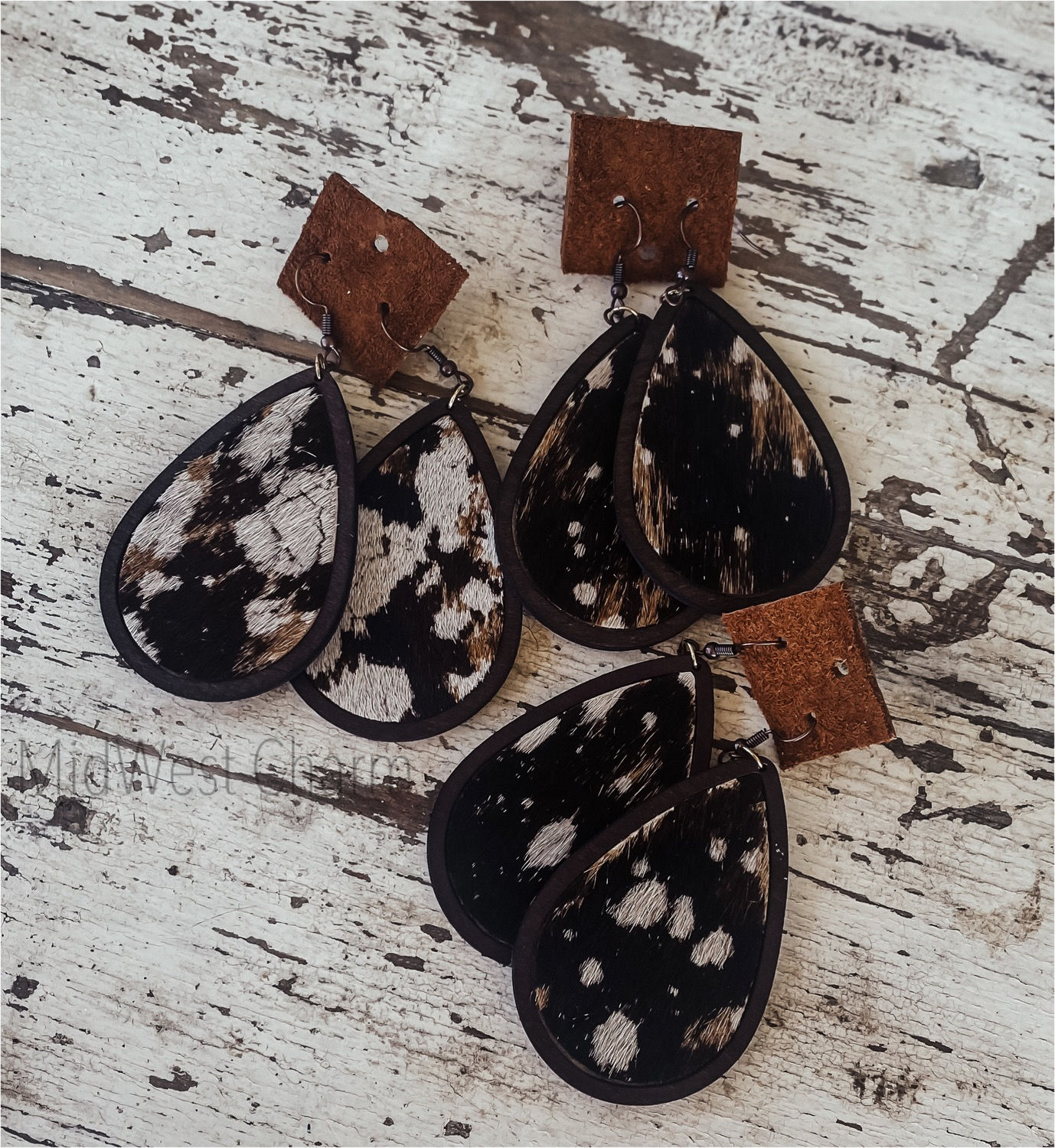 Wooden Hair on hide earrings