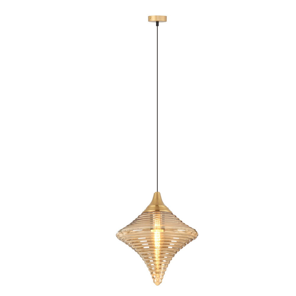 Pendant Lamp: Brass With Amber Glass, E27; (L24xH150)cm