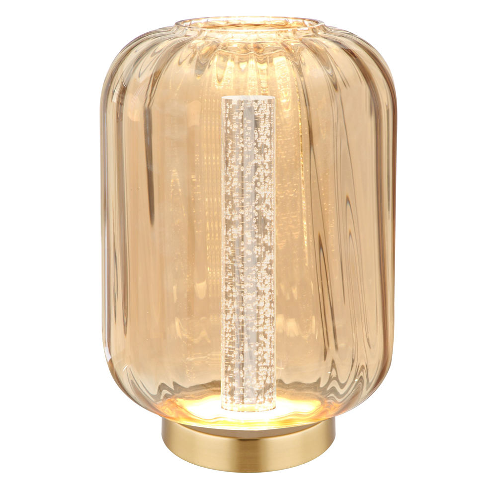 LED Table Lamp With Acrylic Tube: Brass With Amber Glass, 9W 3000K; (L18xH31)cm