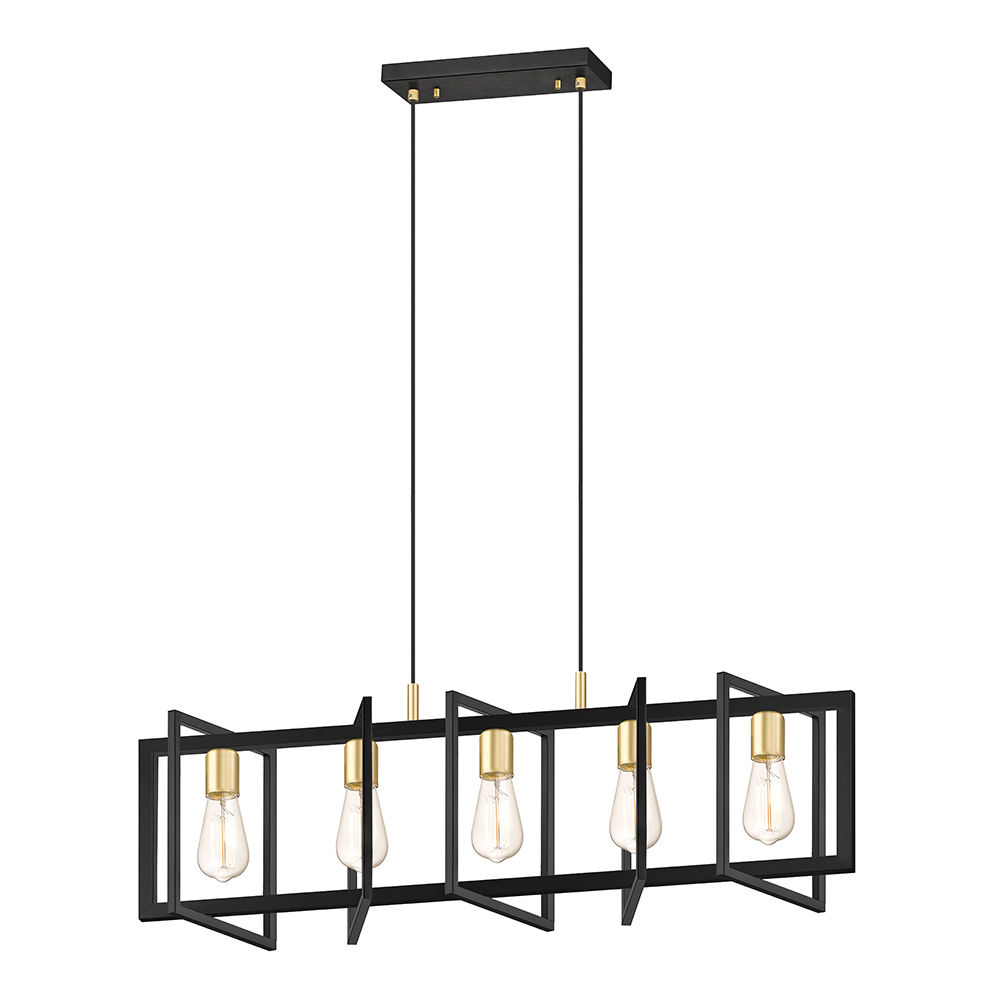 Pendant Lamp With Gold/Matt Black Shade; (L93.5xW21.5xH44.5-154.5)cm, Matt Black