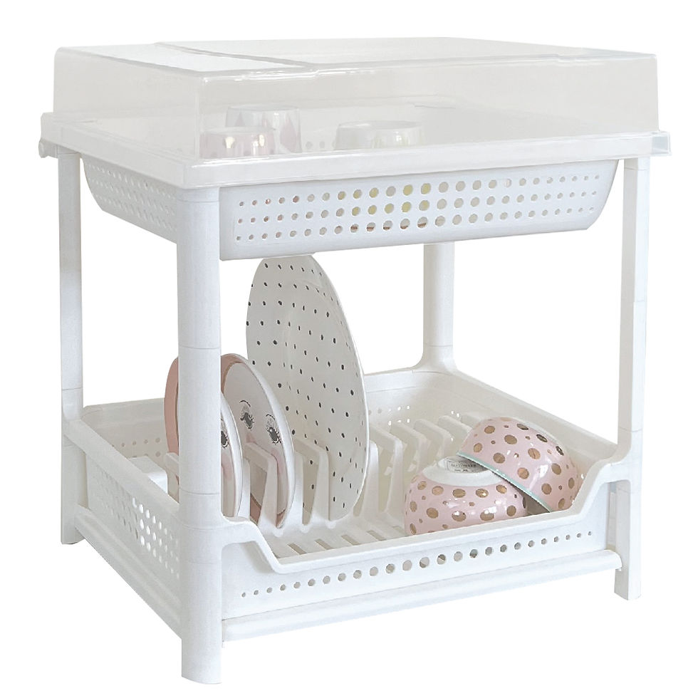 Dish Rack With Drainer And Cover; 2-Tier; (51.8×35.7×41.5)cm, White