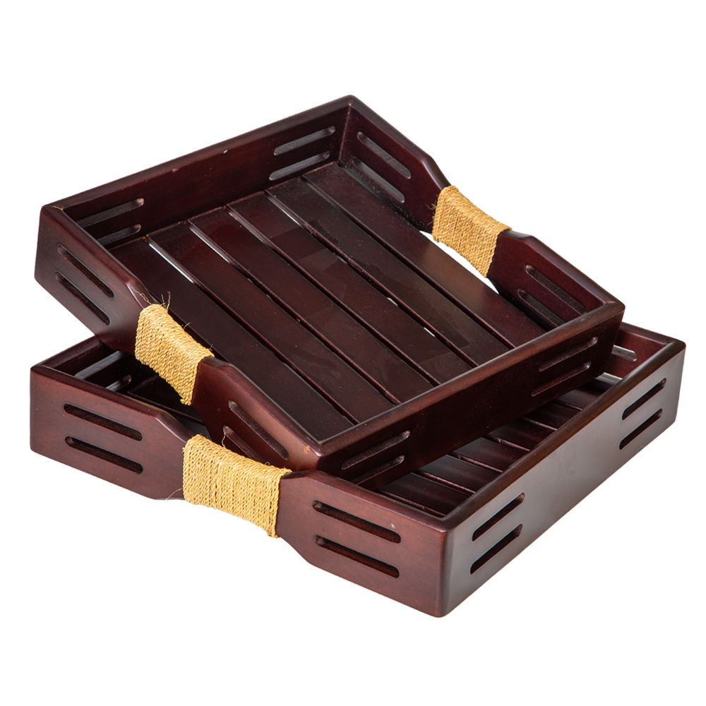Wooden Tray Set; 2pcs, Brown