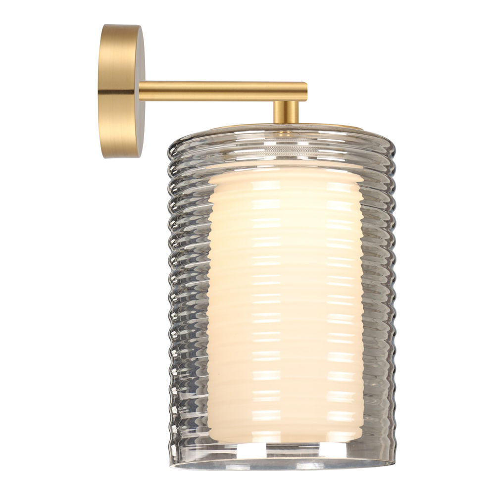 LED Wall Lamp: Brass With Smoke Grey/White Glass, 9W 3000K; (L20xW15xH28)cm