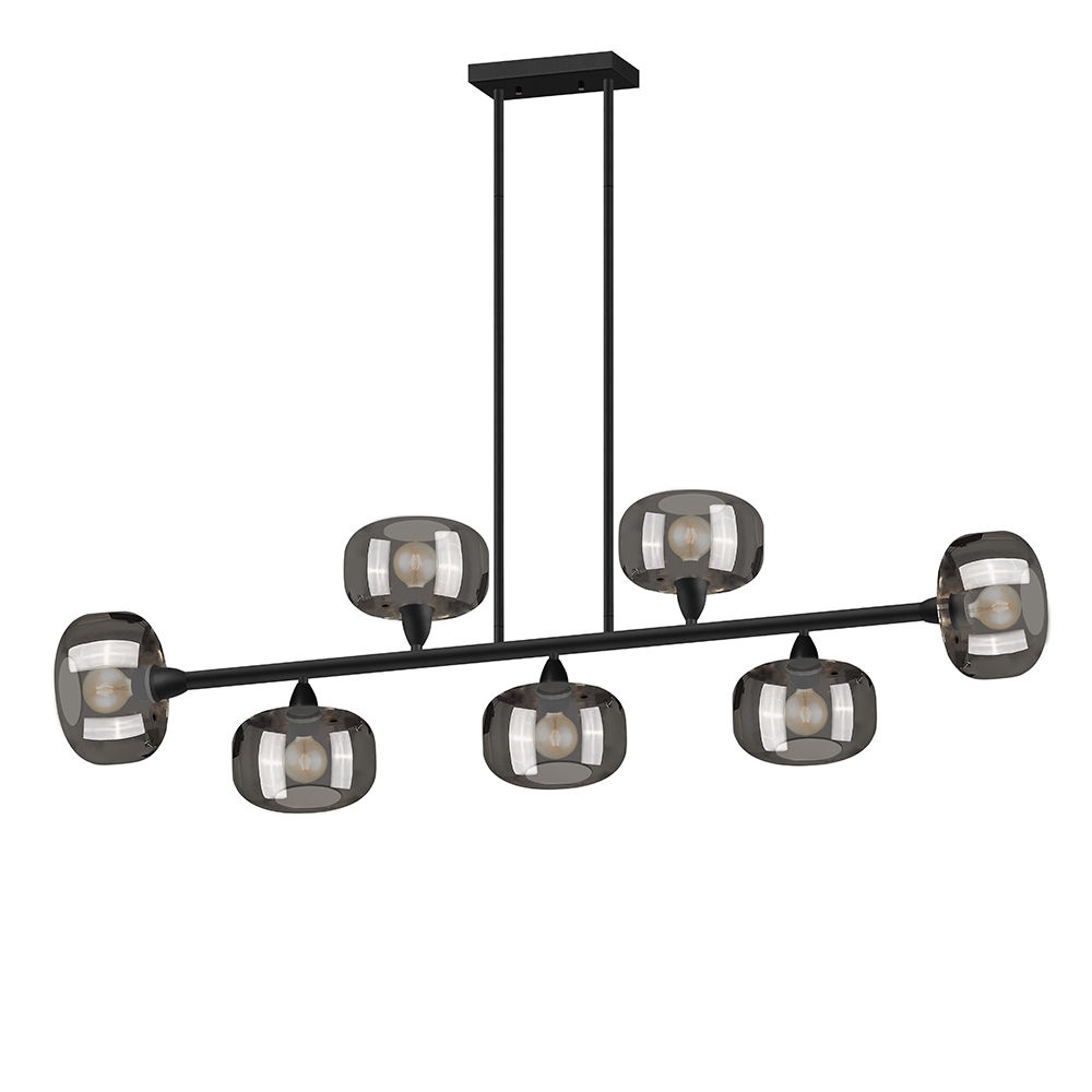 Pendant Lamp With Light Smoky Glass Shade; Matt Black (E27); (L140xW20xH101)cm