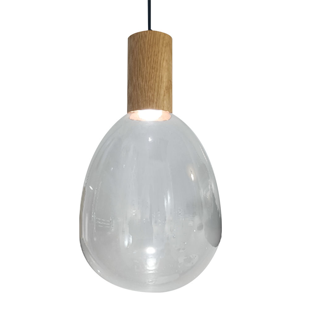 LED Pendant Lamp: Clear Glass/Deep Wood Color, GU10 5W; (Ø23xH42)cm