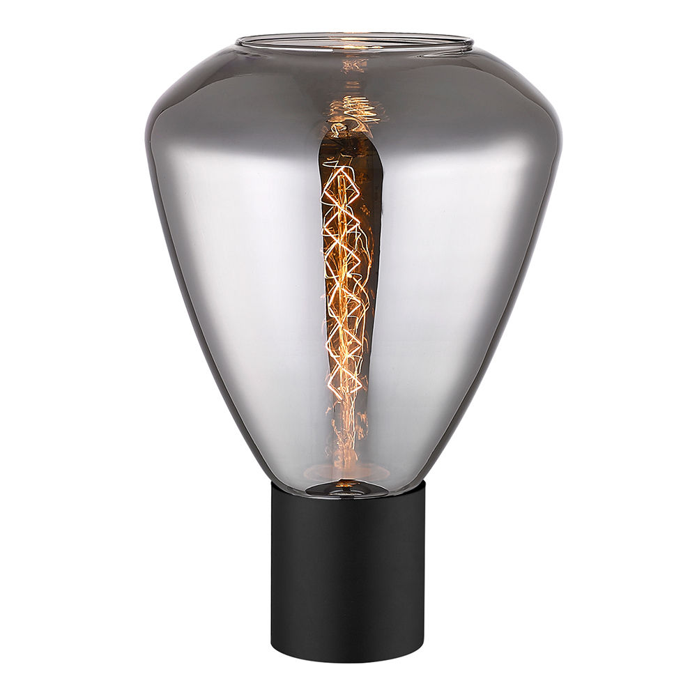 Domus: Table Lamp With Light Smoky Glass Shade; (φ18*H26.4)cm, Matt Black