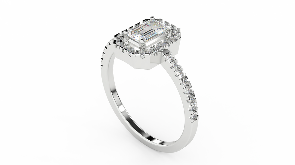 Thumbnail: 14K Gold Emerald Cut Diamond with Halo WA28