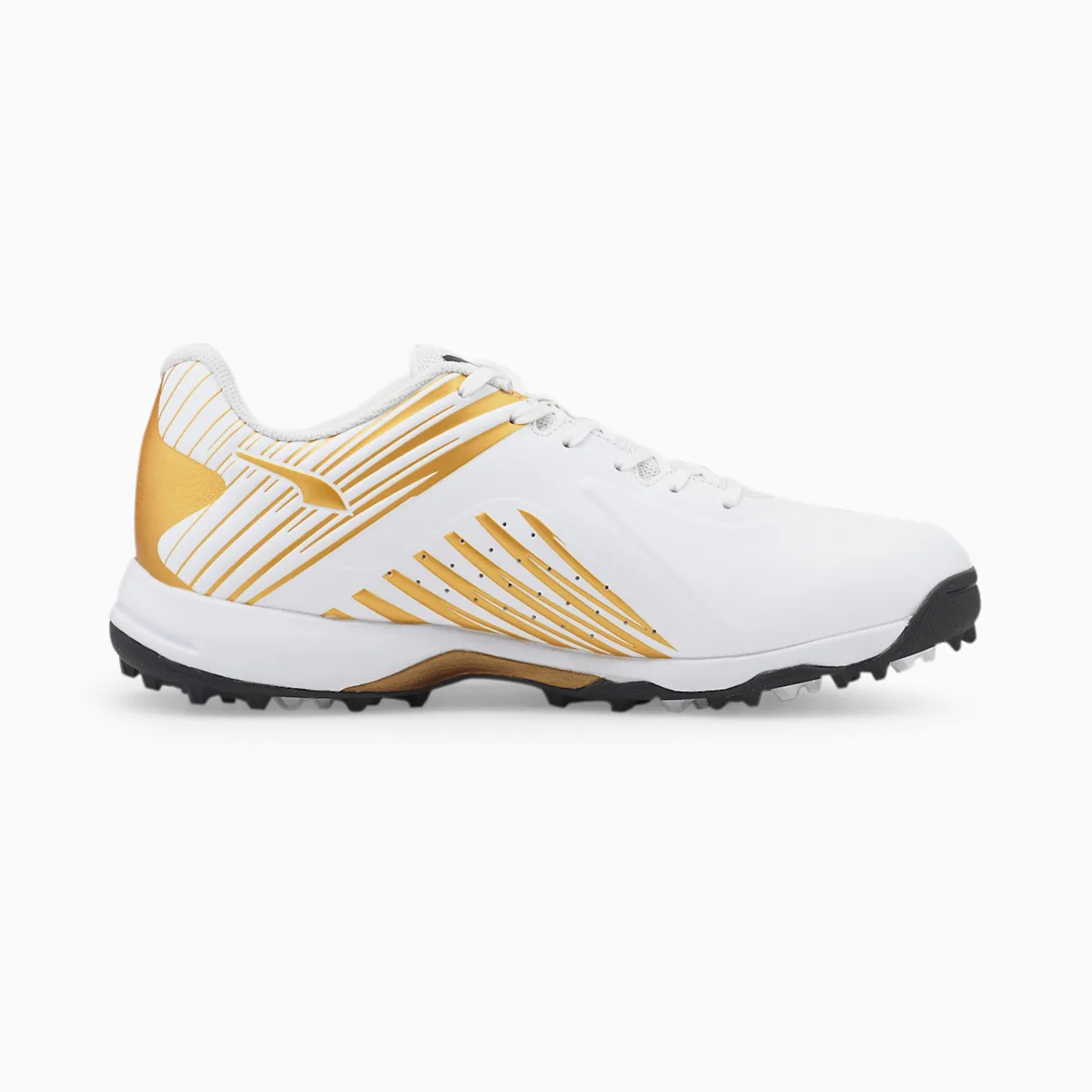 Thumbnail: Puma Men 22 FH Rubber Cricket Shoes White-Gold-Black (2023)