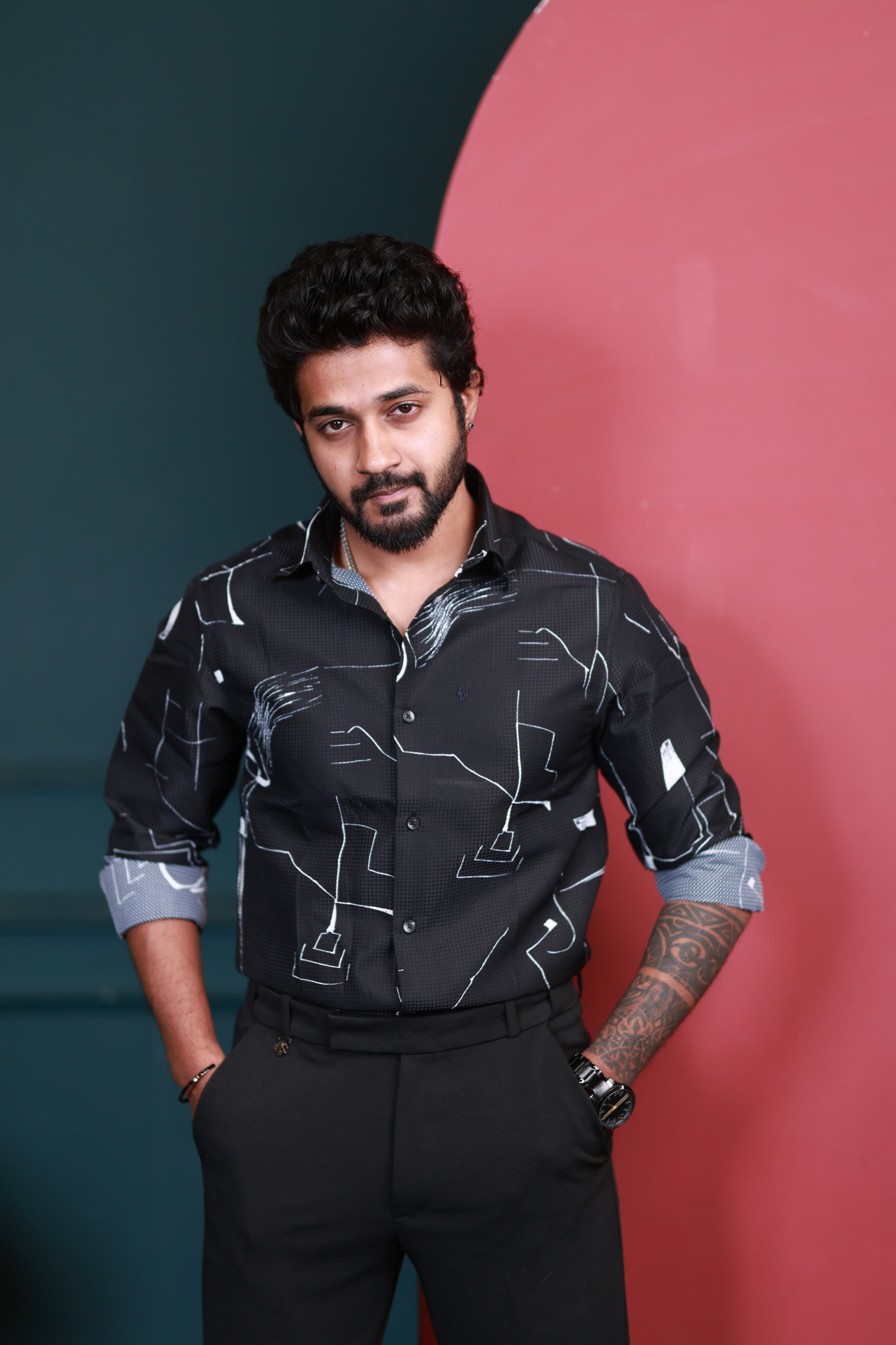 Black Ink Sketch Monochrome Popcorn textured Shirt