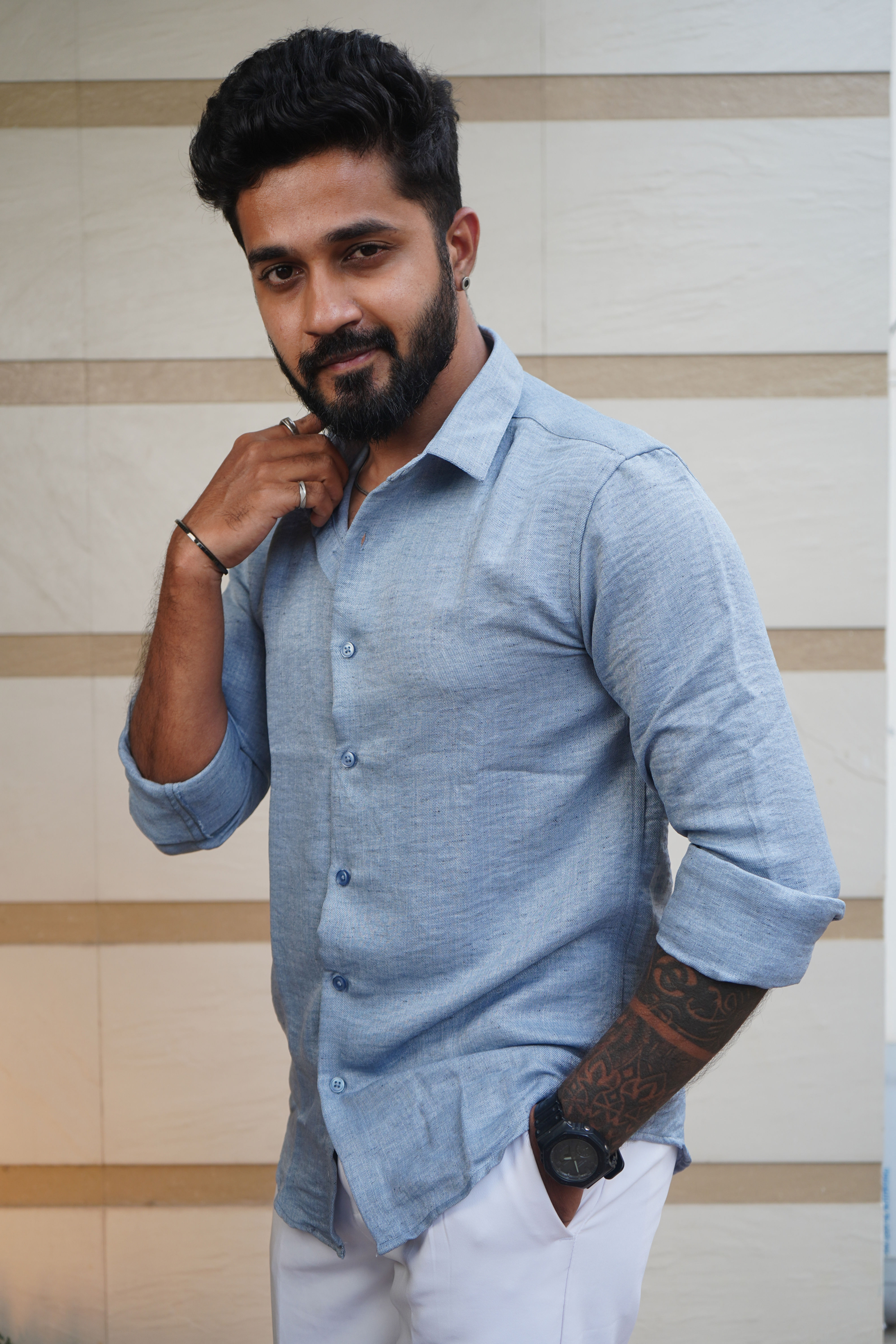 Indigo Grey Linen Flax Shirt