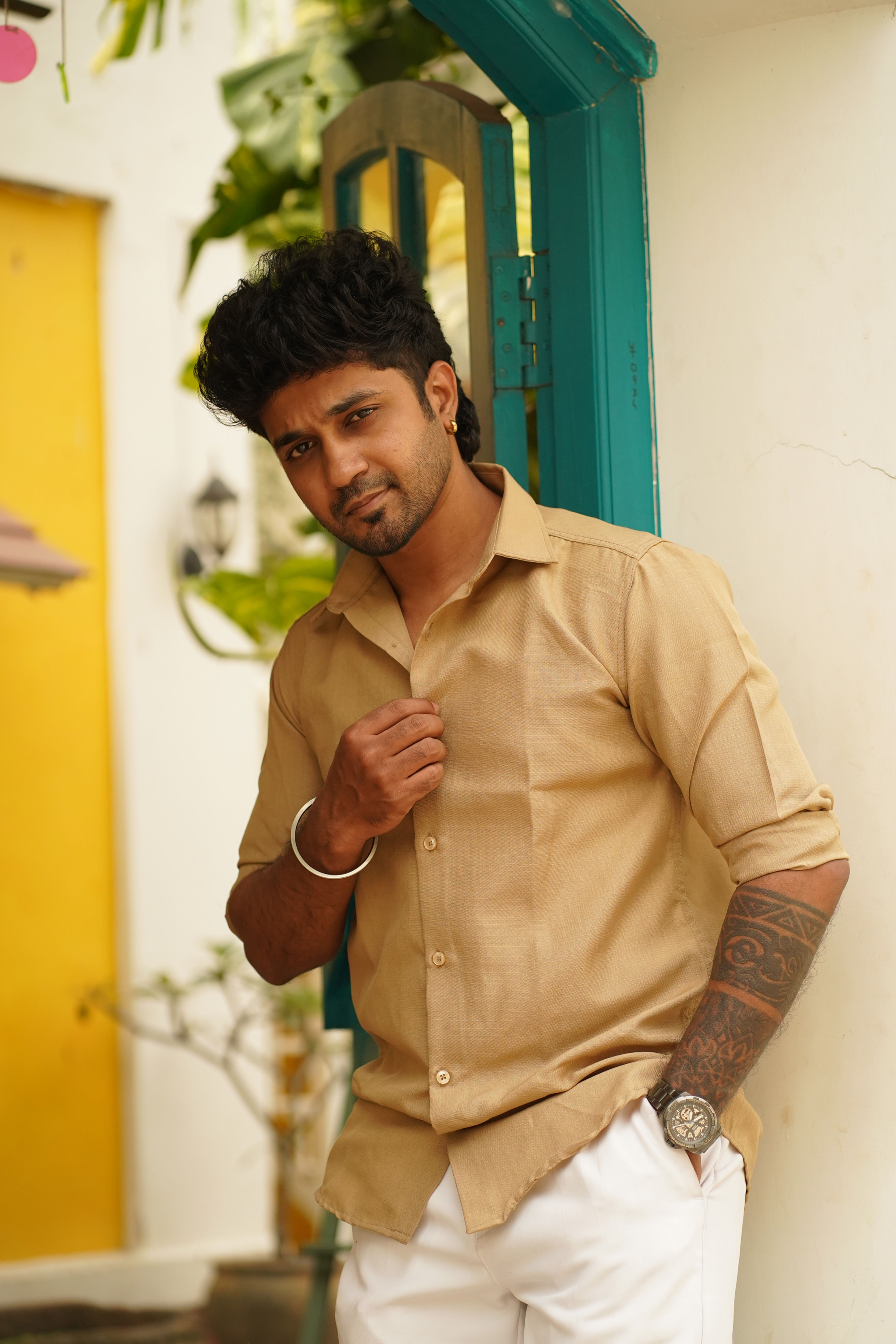 Sandstone Beige Urban Linen Blend Shirt