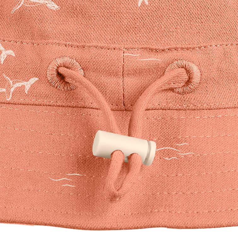 Thumbnail: Adjustable head toggle on Child wearing Toshi coral whale design wide brim children's sun hat with chin strap
