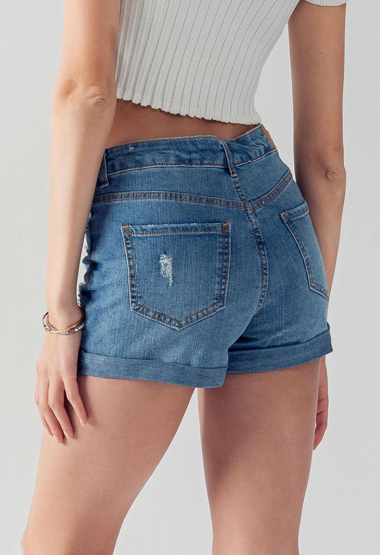 DISTRESSED FOLDED HEM SHORTS