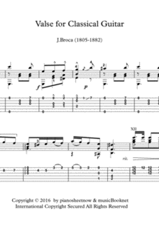Valse For Classical Guitar Solo Sheet Music Broca