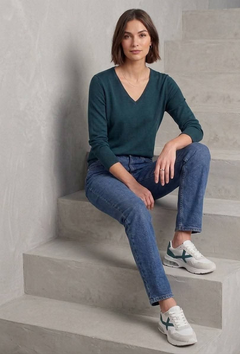 Miniature : Pull col V bleu canard T-L 