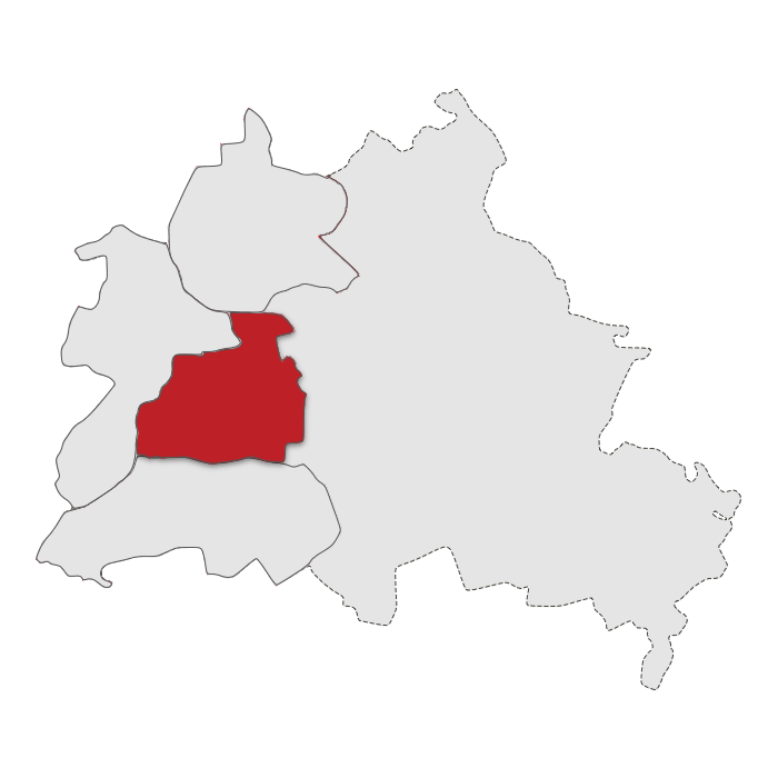 Berlin-Landkarte mit hervorgehobenem Bezirk Charlottenburg-Wilmersdorf – Malerarbeiten für Einzelhandel und Verkaufsflächen