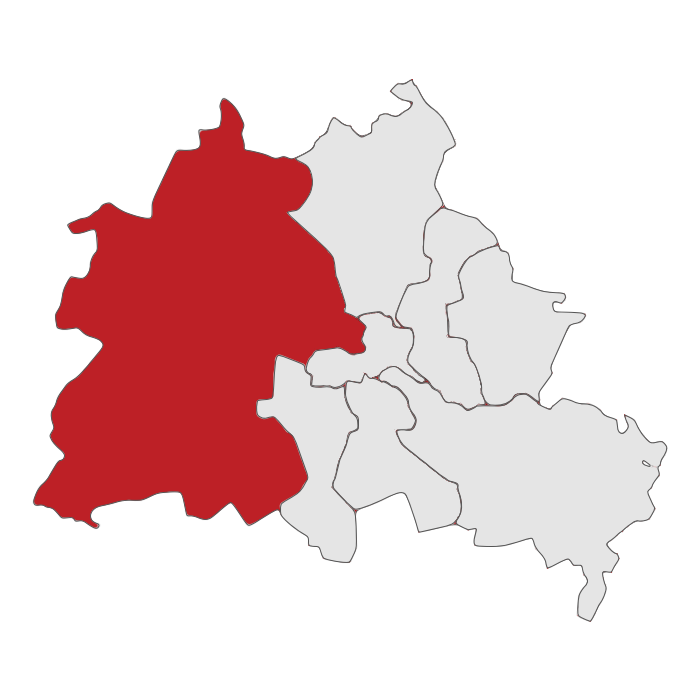 Berlin-Karte mit markierten Westbezirken – Malerarbeiten für Geschäfte und Verkaufsflächen in Berlin West