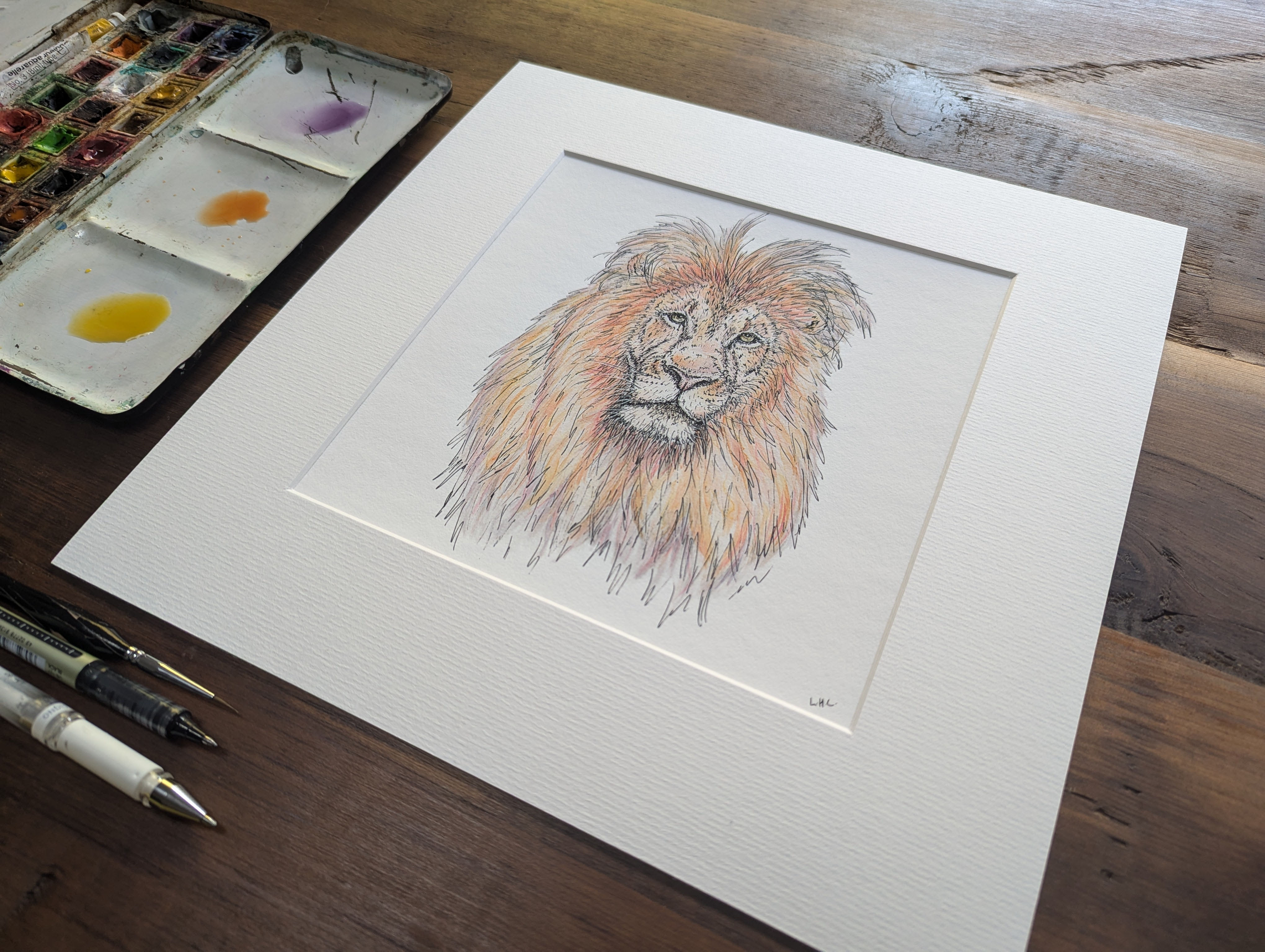 The Lion Illustration - Mounted Giclée Print