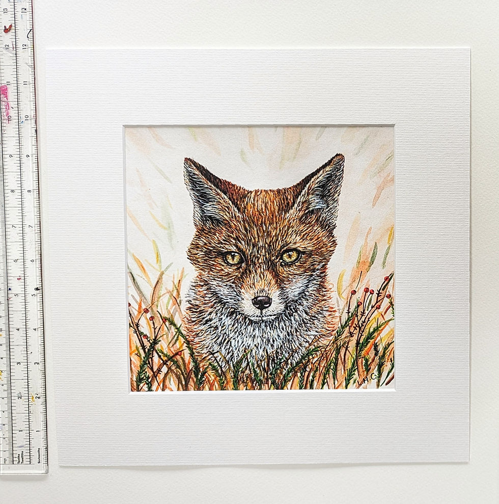 Thumbnail: The Fox - Mounted Giclée Print - Autumnal Fox Illustration