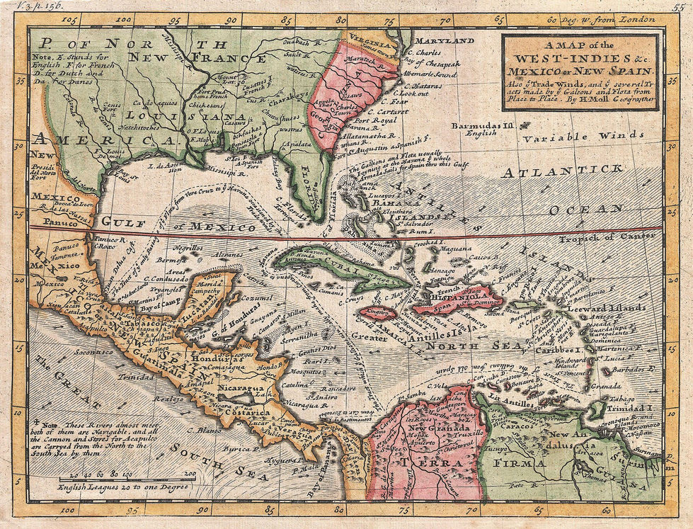 1732 Herman Moll Map of the West Indies and Caribbean