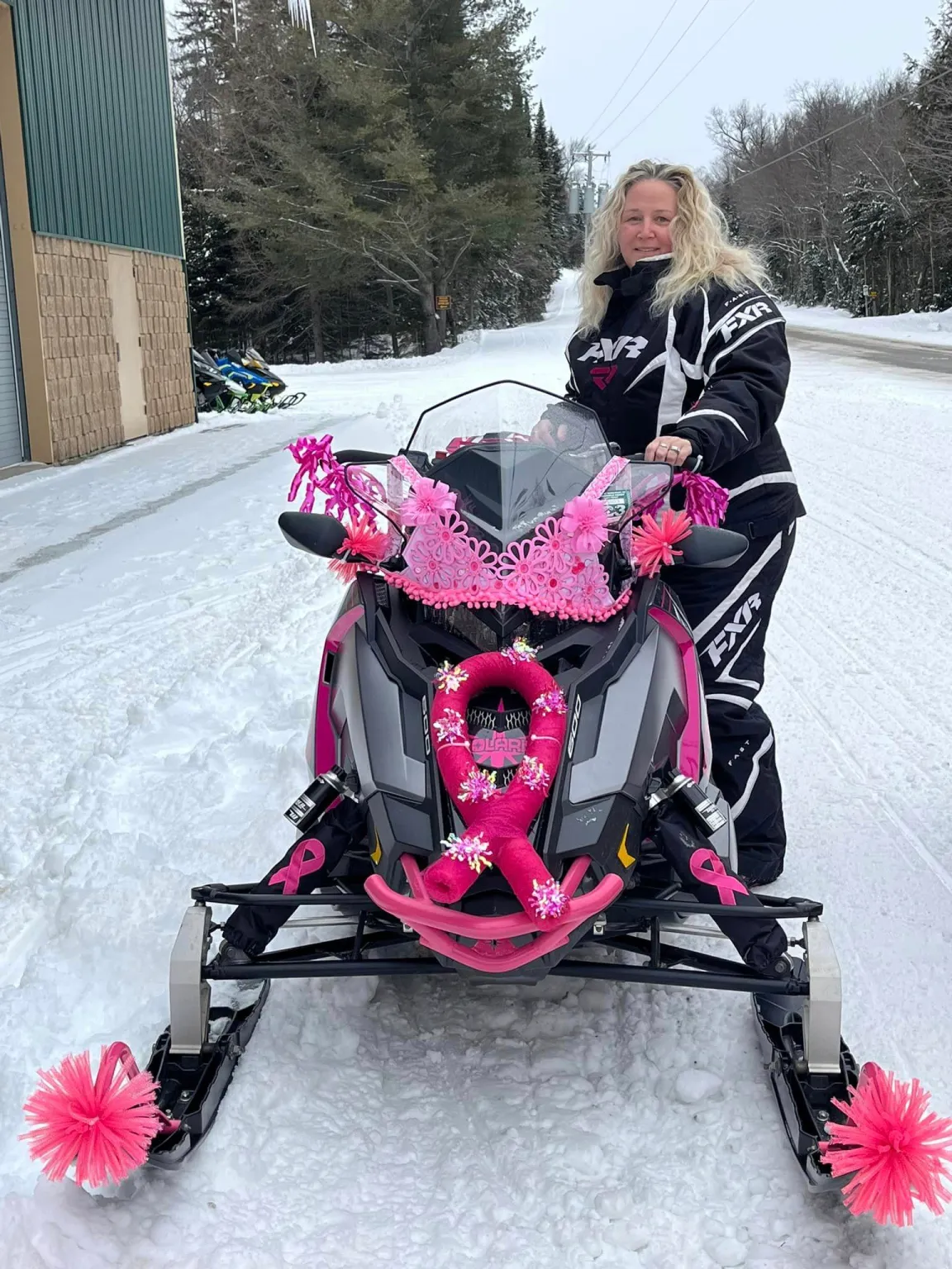 decorated breast cancer sled