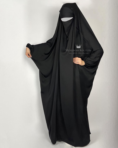 ブラックのラグジュアリーワンピースジルバブ | Muslimah Kouture