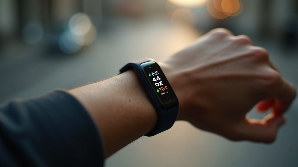 Eye-level view of a fitness tracker on a wrist