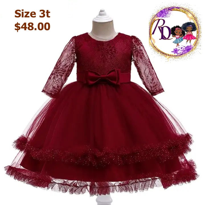 Red lace Sleeve organza christmas dress