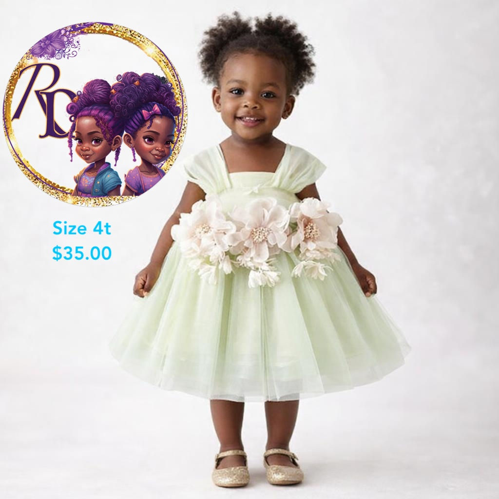 Ombre Green flower Girl Dress